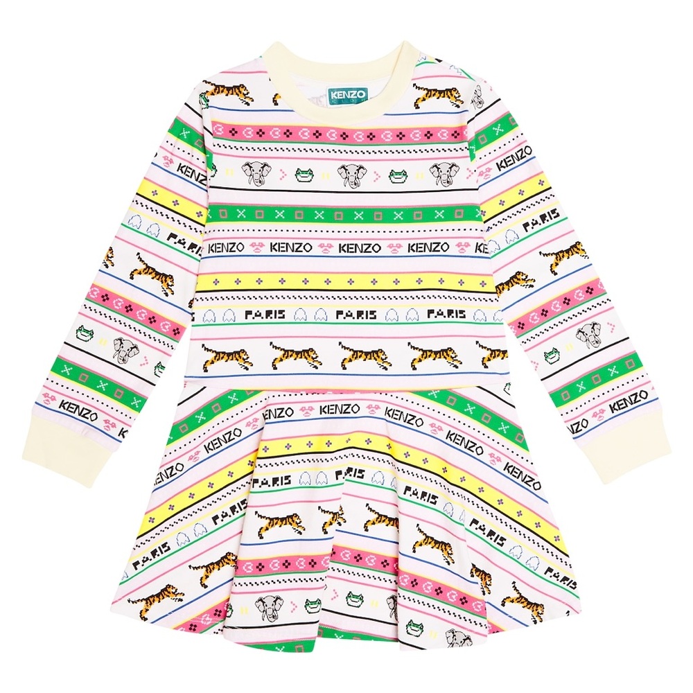 Kenzo Vibrant Patterned Long Sleeve Dress